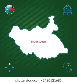 Simple outline map of South Sudan with national symbols