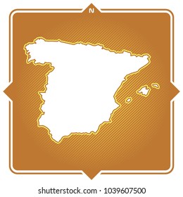 Simple outline map of spain with compas