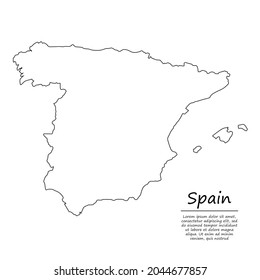 Simple outline map of Spain, vector silhouette in sketch line style