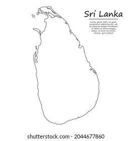 Simple outline map of Sri Lanka, vector silhouette in sketch line style