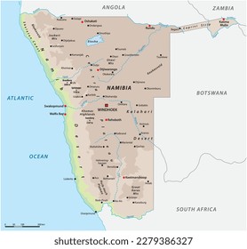 Simple outline map of the state of Namibia in southern Africa