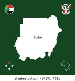 Simple outline map of Sudan with national symbols