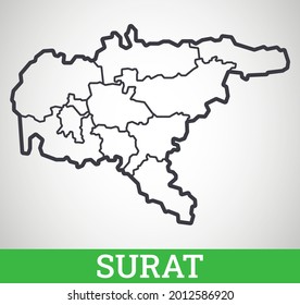 Simple outline map of Surat, India. Vector graphic illustration.