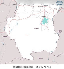 Carte sommaire simple de page de coloriage Suriname