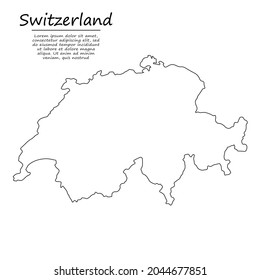 Simple outline map of Switzerland, vector silhouette in sketch line style