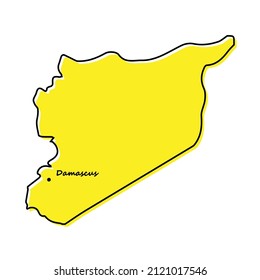 Simple outline map of Syria with capital location. Stylized minimal line design