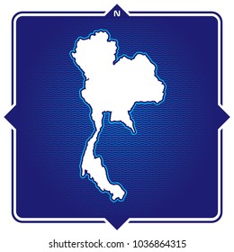 Simple outline map of thailand with compas