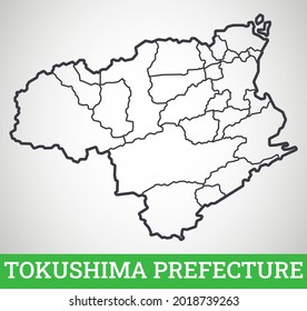 Simple outline map of Tokushima Prefecture, Japan. Vector graphic illustration.