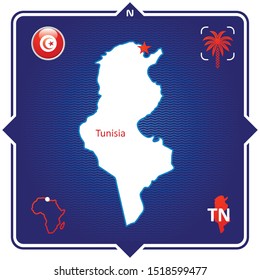Simple outline map of Tunisia with National Symbols