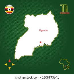 Simple outline map of Uganda with National Symbols