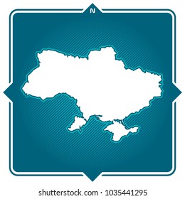 Simple outline map of Ukraine with compas