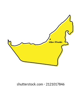 Simple outline map of United Arab Emirates with capital location. Stylized minimal line design