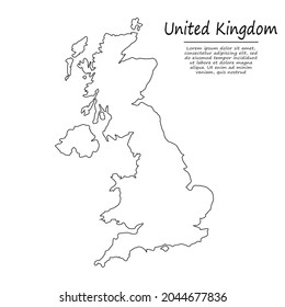 Simple outline map of United Kingdom, vector silhouette in sketch line style