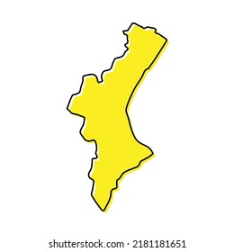 Simple outline map of Valencian Community is a region of Spain. Stylized minimal line design