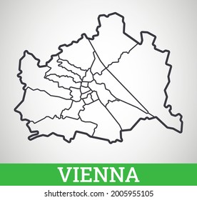 Simple outline map of Vienna, Austria. Vector graphic illustration.