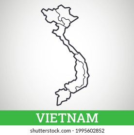 Simple outline map of Vietnam with regions. Vector graphic illustration.