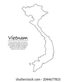 Simple outline map of Vietnam, vector silhouette in sketch line style