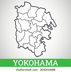 Einfache Umrisskarte von Yokohama. Vektorgrafik.