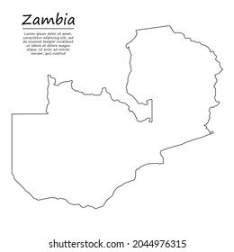 Mapa de esquema simple de Zambia, silueta vectorial en estilo de línea de esbozo