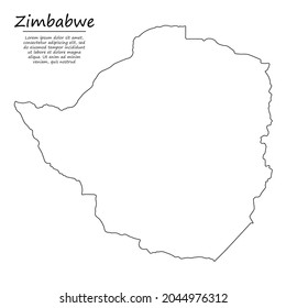 Simple outline map of Zimbabwe, vector silhouette in sketch line style