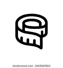 Simple Outline Measure Tape Roll Tool Black and White Icon