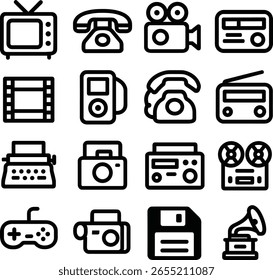 Simple Outline Media and Communication Electronics Device Icon Set