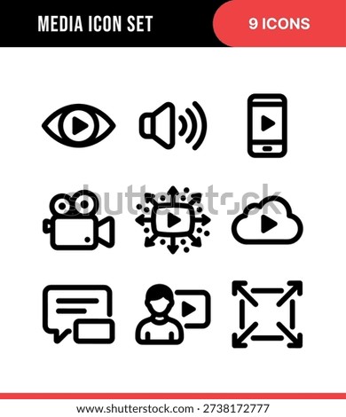 Simple Outline Media Icon Element Collection and Concept with Minimalist Style