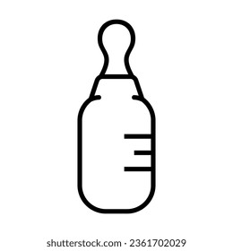 Simple outline of milk bottle for newborn baby vector icon. Black line drawing or cartoon illustration of formula for infant on white background. Childhood, child care, childbirth concept
