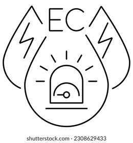 Esbozo simple icono moderno mínimo del gatillo de alarma de conductividad eléctrica de agua baja. Pictograma negro vectorial con líneas delgadas de medición de la calidad del agua. Grosor de línea editable