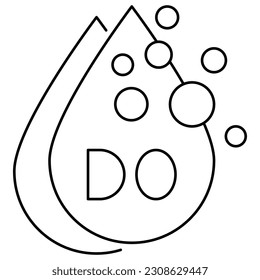 Simple outline modern minimal icon of the Water Dissolved oxygen or DO. Vector black pictogram with thin lines of measurements of water quality. Line thickness editable