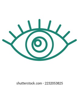 Simple outline modern turquoise schematic icon of the open human eye with eyelashes. Minimal vector pictogram with thin lines isolated on transparent background