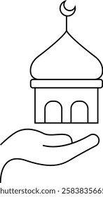 simple outline mosque dome with hand illustration