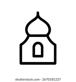 Icono minimalista de la mezquita del contorno simple para el elemento religioso islámico del diseño