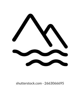 Simple Outline Mountain Landscape with River Icon Illustration Design