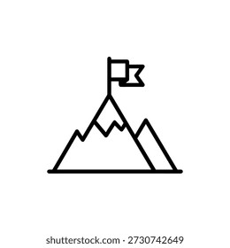 Simple Outline Mountain Peak with Flag Icon Symbol Shape Design
