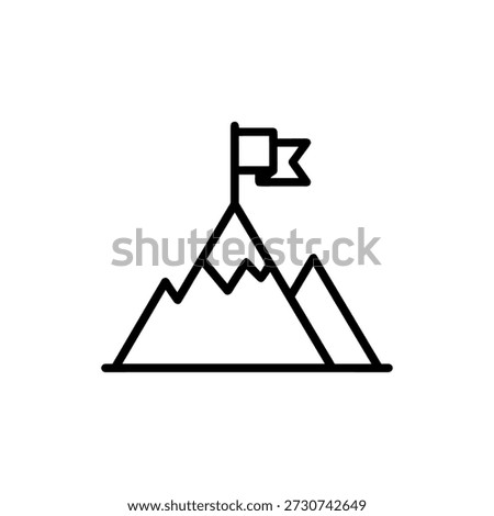 Simple Outline Mountain Peak with Flag Icon Symbol Shape Design