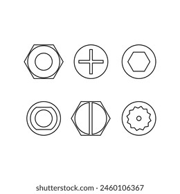 Simple outline multi type of nut, mechanic tools white background, mechanic tool and repairing hardware, copy space for text or design white background