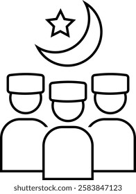 simple outline muslim prayer and moon icon illustration design