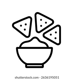 Simple Outline Nachos in Bowl with Tortilla Chips Food Icon