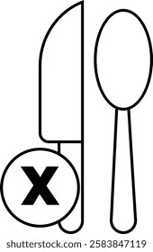 simple outline no eating when fasting with knife and spoon icon illustration design
