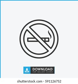 Simple outline no smoking vector icon. On white background.