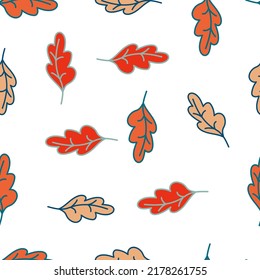 Simple outline oak seamless pattern. Foliage backdrop. Nature wallpaper. For fabric design, textile print, wrapping, cover. Doodle vector illustration.
