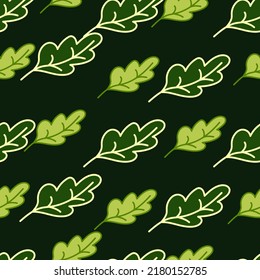 Simple outline oak seamless pattern. Foliage backdrop. Nature wallpaper. For fabric design, textile print, wrapping, cover. Doodle vector illustration.