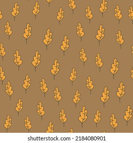 Simple outline oak seamless pattern. Foliage backdrop. Nature wallpaper. For fabric design, textile print, wrapping, cover. Doodle vector illustration.