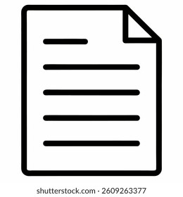 A simple outline of a paper document on a white background, symbolizing paperwork, documentation, and office tasks. Perfect for business, organization, or legal themes.
