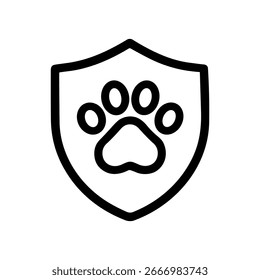 Símbolo de icono de línea de forma de signo de escudo de impresión de pata de contorno simple