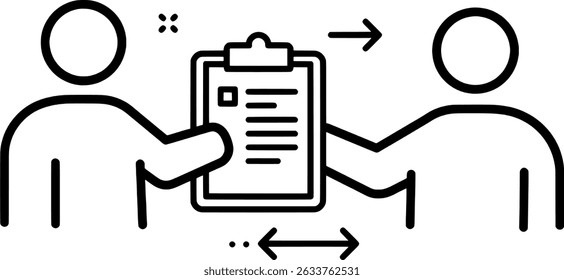 Simple Outline People Exchanging Document Information Clipboard Icon