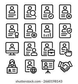 Contorno Simples Perfil da Pessoa Ícone do Documento Definido para Negócios e Pesquisa de Cargo