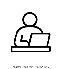Simple Outline Person Using Laptop at Desk Icon Illustration Design
