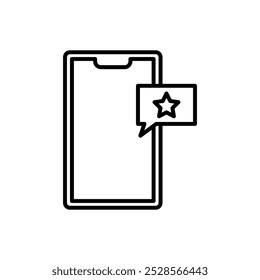 Simples descrição de um telefone com uma estrela, simbolizando classificações ou comentários para serviços ou produtos móveis.